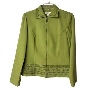 Dressbarn Womens Green Embroidered‎ Zip-Up Jacket Size 6